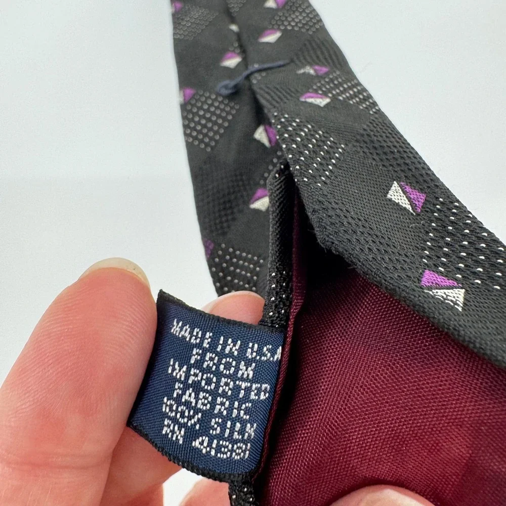 Vintage Polo Ralph Lauren Tie Silk Black Purple Geometric Made in USA Mens‎